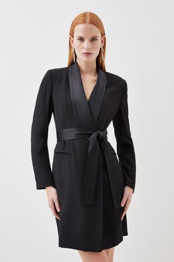 Black Tailored Tuxedo Wrap Mini Dress