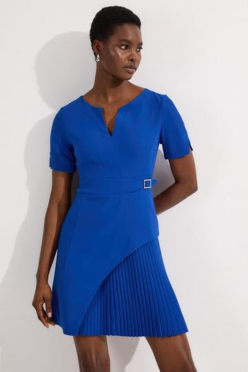 Tailored Military Pleat Short Sleeve Mini Dress cobalt
