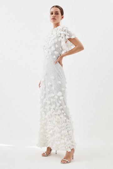 Petite Crystal Applique Angel Sleeve Woven Midaxi Dress ivory