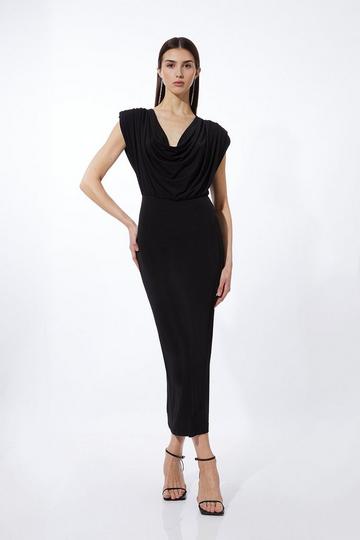 Black Cowl Neck Jersey Maxi Dress