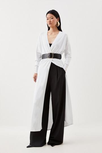 Viscose Blend Knit Belted Maxi Cardigan ivory