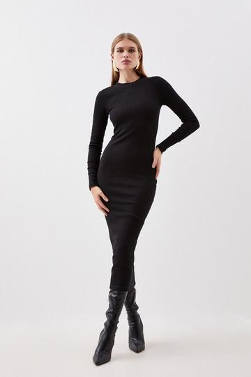Compact Jersey Ribbed Maxi Dress black