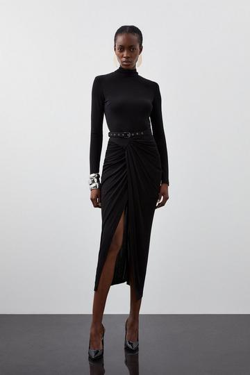 Premium Viscose Jersey Ruched Midi Dress black
