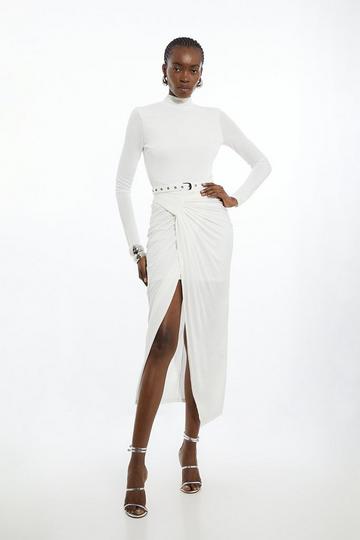 Premium Viscose Jersey Ruched Maxi Dress ivory