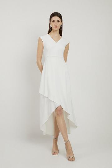 Petite Compact Stretch Viscose Drape Tailored Maxi Dress ivory