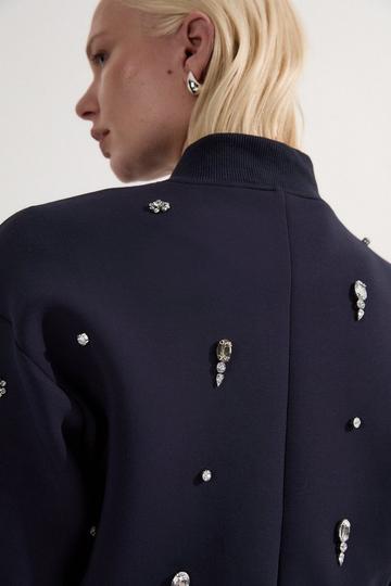 Embellished Jersey Scuba Bomber navy