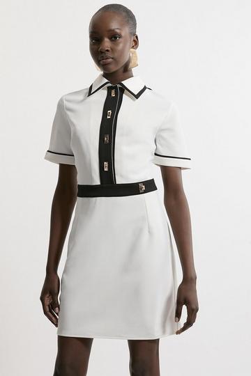 White Twill Hardwear Detail Shirt Mini Dress