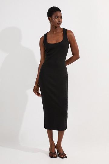 Compact Jersey Rib Racer Maxi Dress black