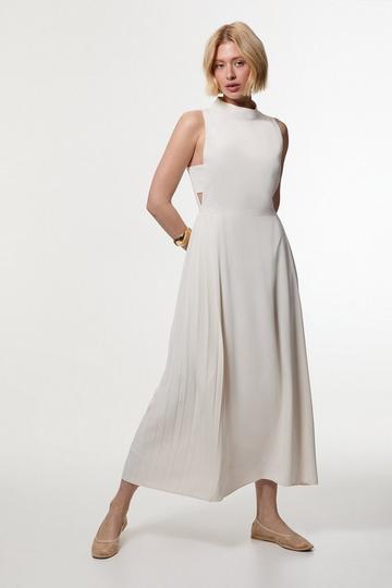 Petite Soft Tailored Pleated Panel Midaxi Dress ivory