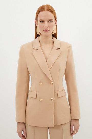 Compact Stretch Essential Tailored Doubled Breasted Blazer camel