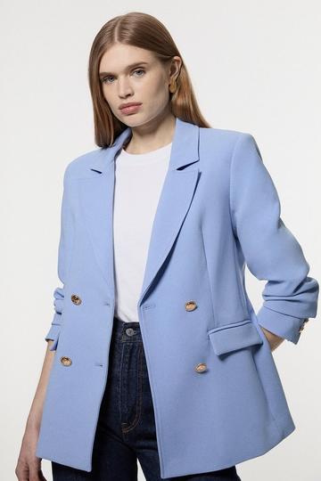 Compact Stretch Essential Tailored Doubled Breasted Blazer pale blue