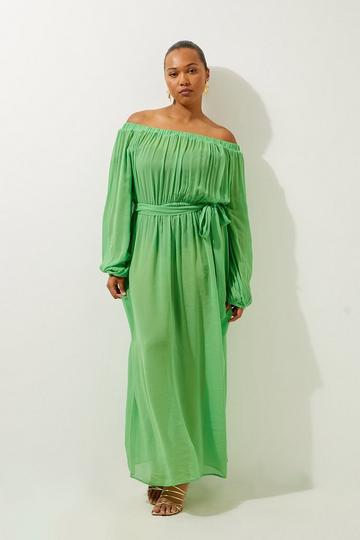 Green Plus Size Beach Off The Shoulder Woven Maxi Dress