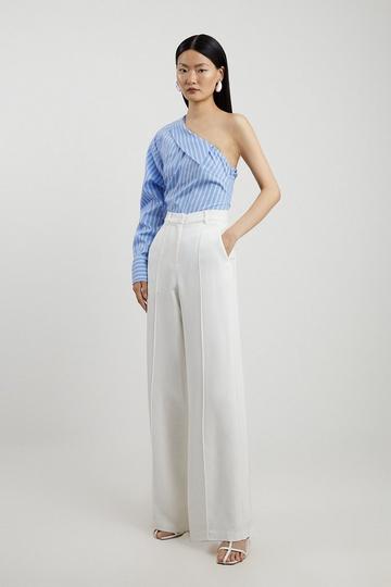 Petite Premium Woven Viscose Crepe Wide Leg Trouser ivory