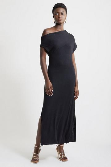 Black Cashmere Blend One Off The Shoulder Maxi Dress