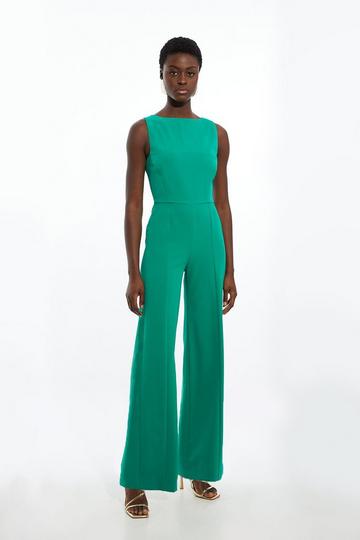 Stretch Crepe Panelled Tailored Wide Leg Jumpsuit green