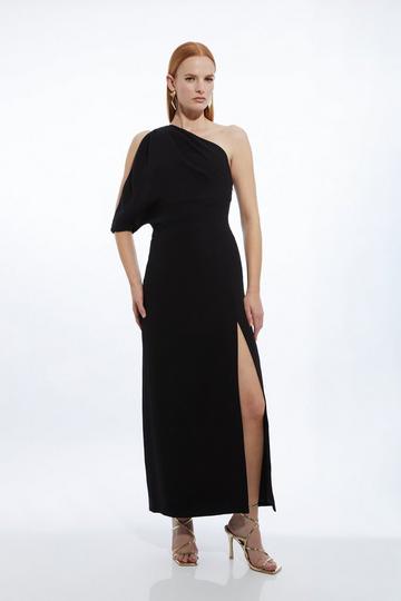 Black Petite Tailored Asymmetric Cold Shoulder Maxi Dress