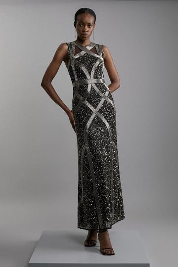 Petite Embellished And Beaded Woven Maxi Dress black