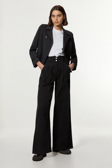 Black Petite Denim Wide Leg Pants