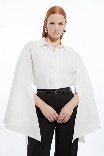 Poplin Statement Sleeve Tailored Shirt ivory