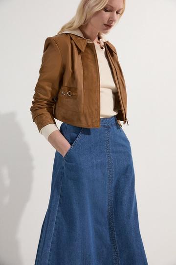 Blue Denim Full Midi Skirt
