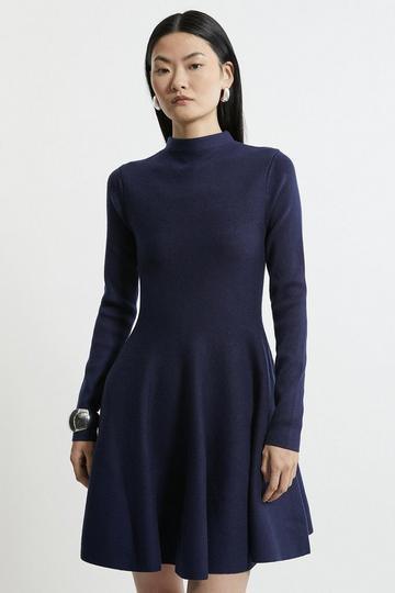 Petite Viscose Blend Full Circle Knit Mini Dress navy
