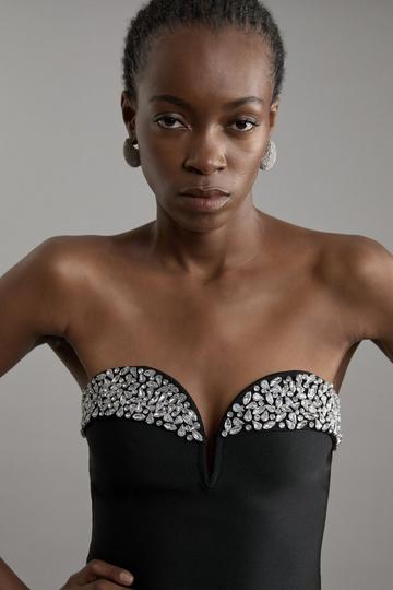 Black Figure Form Bandage Crystal Embellished Corset Top