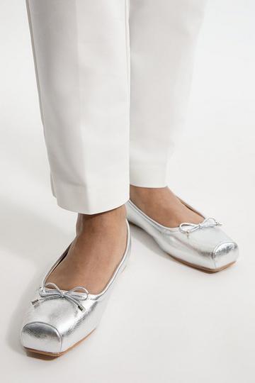 Silver Square Toe Metallic Ballerina