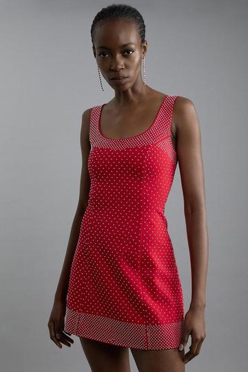 Studded Ponte Jersey Strappy Mini Dress red