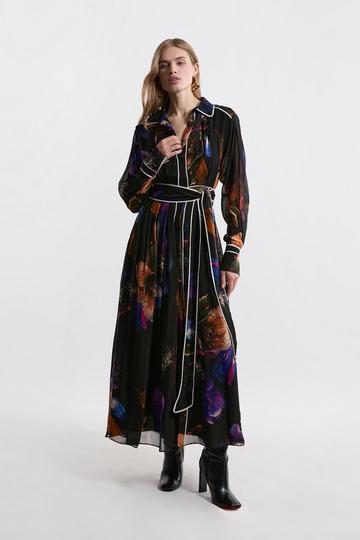 Printed Viscose Placed Floral Woven Maxi Dress floral