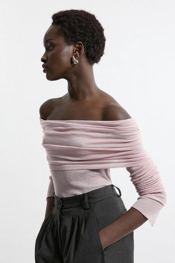 Petite Wool Blend Ballet Off The Shoulder Knit Top mauve
