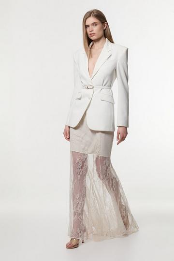 Sheer Lace Godet Woven Maxi Skirt ivory