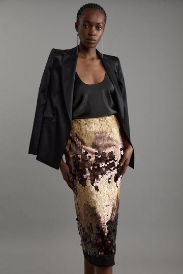 Sequin Georgette Panelled Woven Midi Skirt bronze