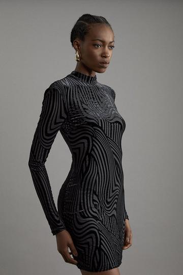 Velvet Devore Jersey Cut Out Mini Dress black