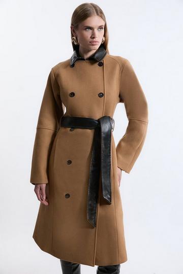 Premium Italian Manteco Wool Rounded Sleeve Belted Tailored Midi Coat camel