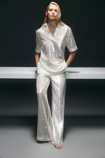 Sequin Collard Woven Tunic silver