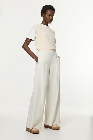 Compact Stretch Essential Wide Leg Tailored Trouser ivory