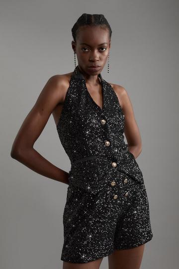 Sequin Tailored Mini Shorts black