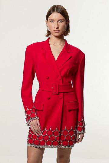 Crystal Embellished Tailored Blazer Mini Dress red