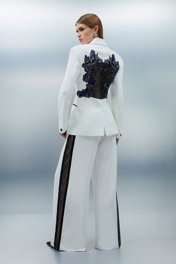 Lace Applique Contrast Tailored Tuxedo Jacket mono