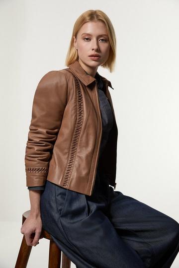 Leather Twist Detail Jacket tan