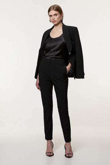 Black Tall Compact Stretch Stab Stitch Tailored Straight Leg Pants
