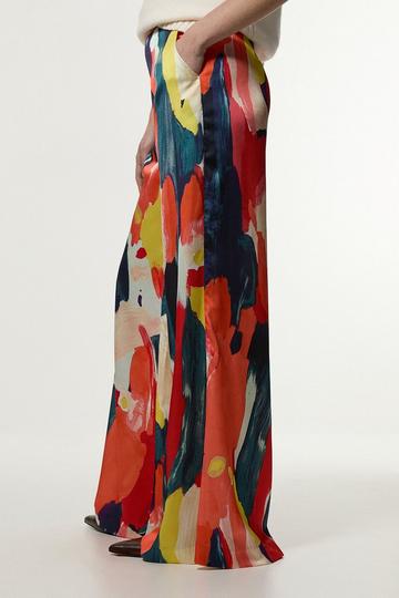 Satin Wide Leg Woven Trouser multi