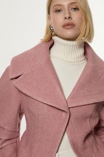 Textured Wool Blend Darted Rounded Sleeve Tailored Blazer pink