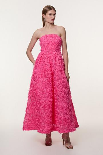 Pink Tall Textured Rosette Prom Maxi Dress