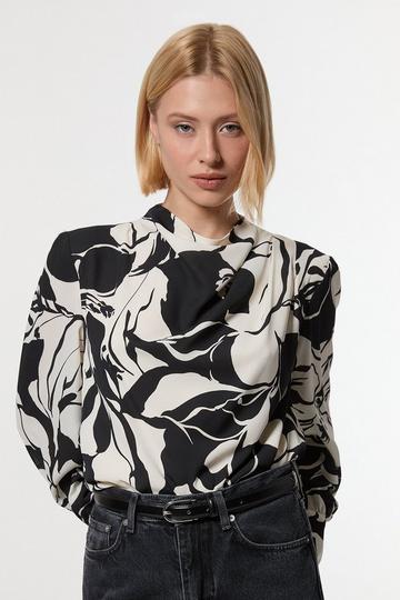 Black Printed Woven High Neck Blouse