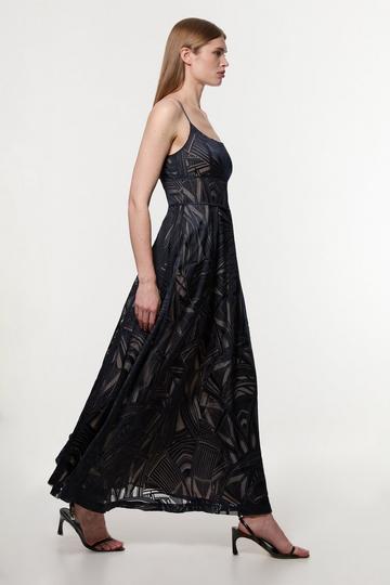 Navy Amelia Graham Burnout Split Woven Prom Strappy Maxi Dress