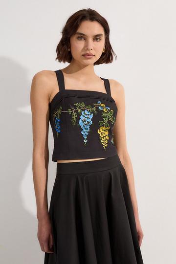Tall Floral Embroidered Woven Trouser black