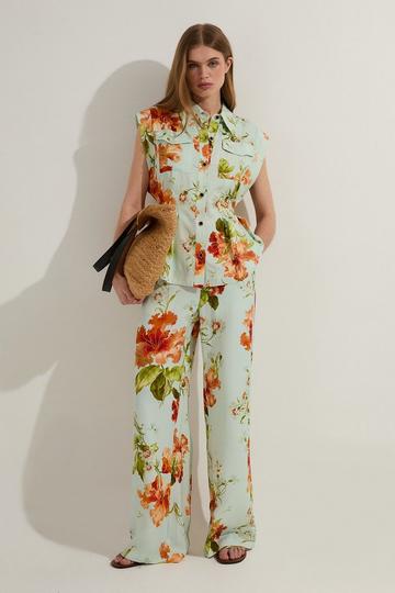 Premium Viscose Linen Floral Woven Straight Leg Trouser floral