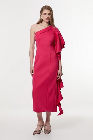 Scuba Drama Ruffle Woven Midi Dress pink