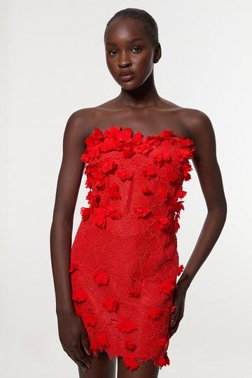 Petite Applique Lace Corset Woven Mini Dress red